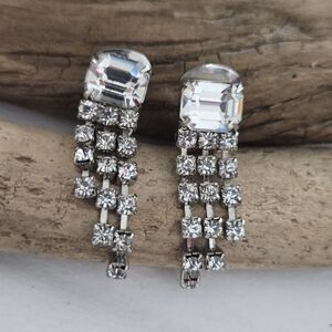 Art Deco Waterfall Rhinestone Clip On Earrings